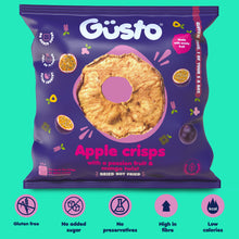 Load image into Gallery viewer, Air-dried apple crisps with a passion fruit & mango twist.