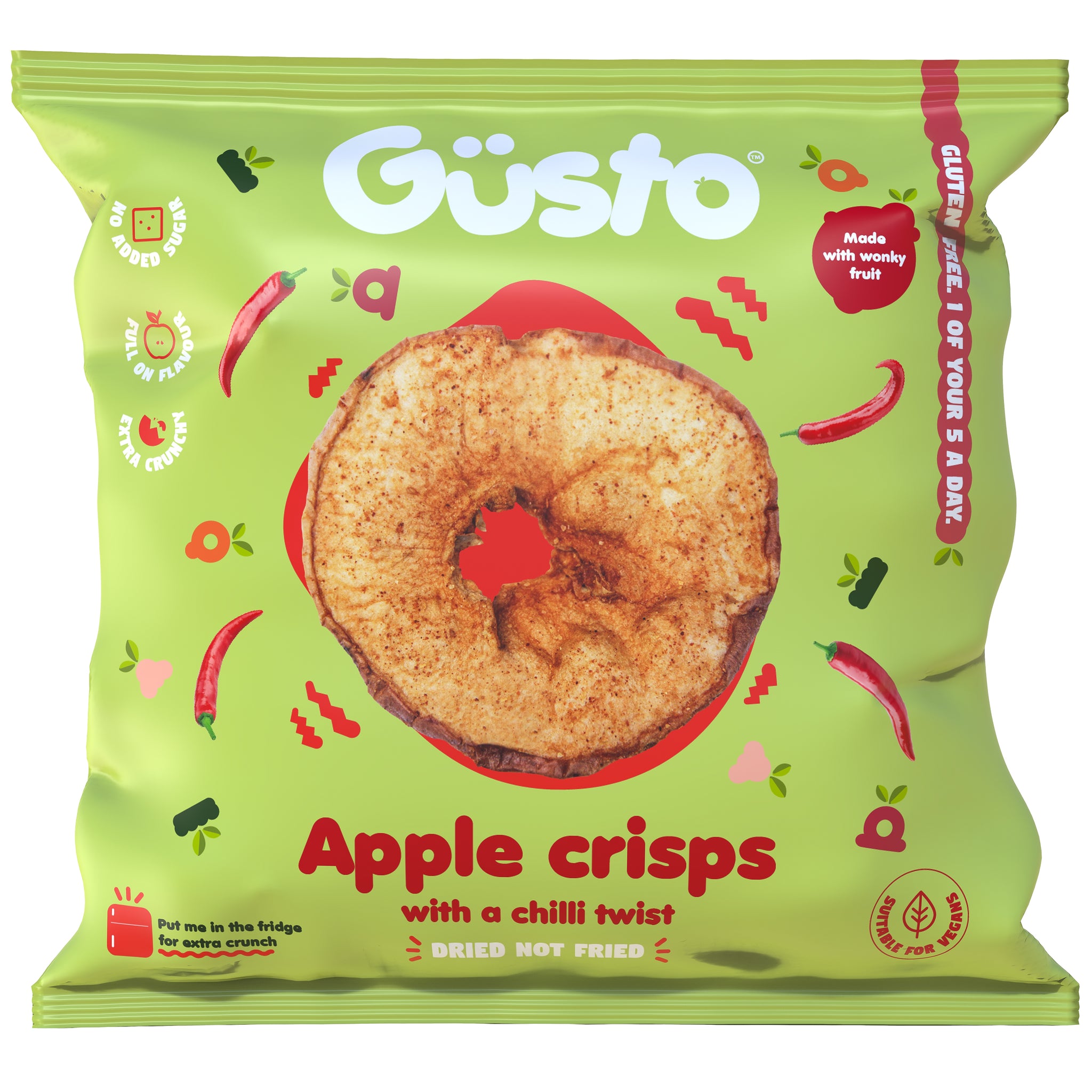 Apple crisps with a chilli twist. Gusto snacks